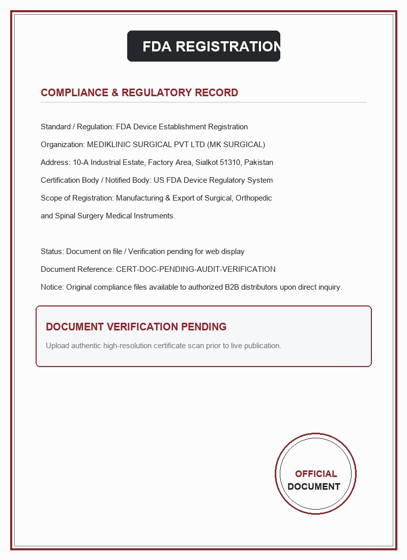FDA establishment record placeholder MK Surgical Sialkot