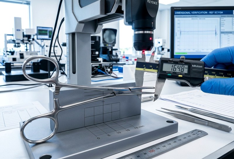 Quality inspection of surgical instruments at MK Surgical Sialkot